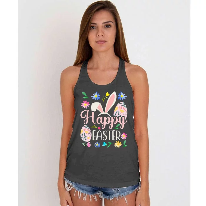 Happy Easter Sayings Egg Bunny Women's Knotted Racerback Tank