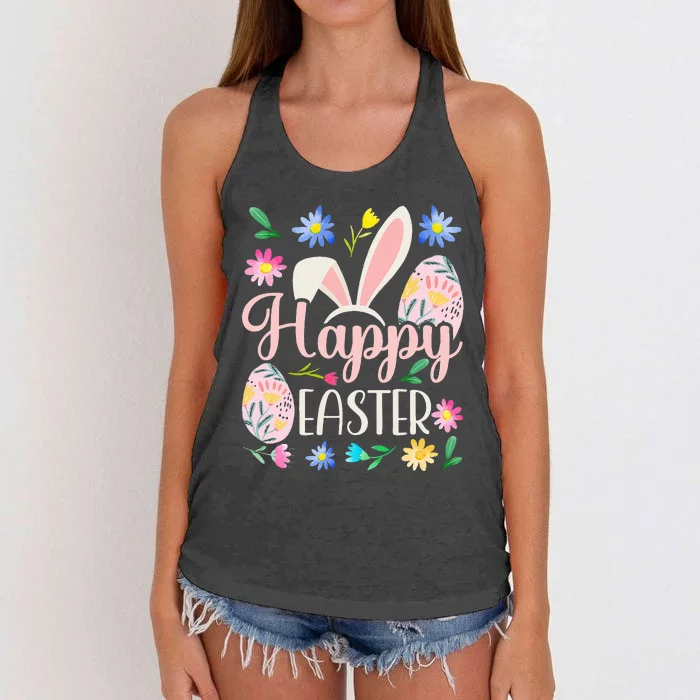 Happy Easter Sayings Egg Bunny Women's Knotted Racerback Tank