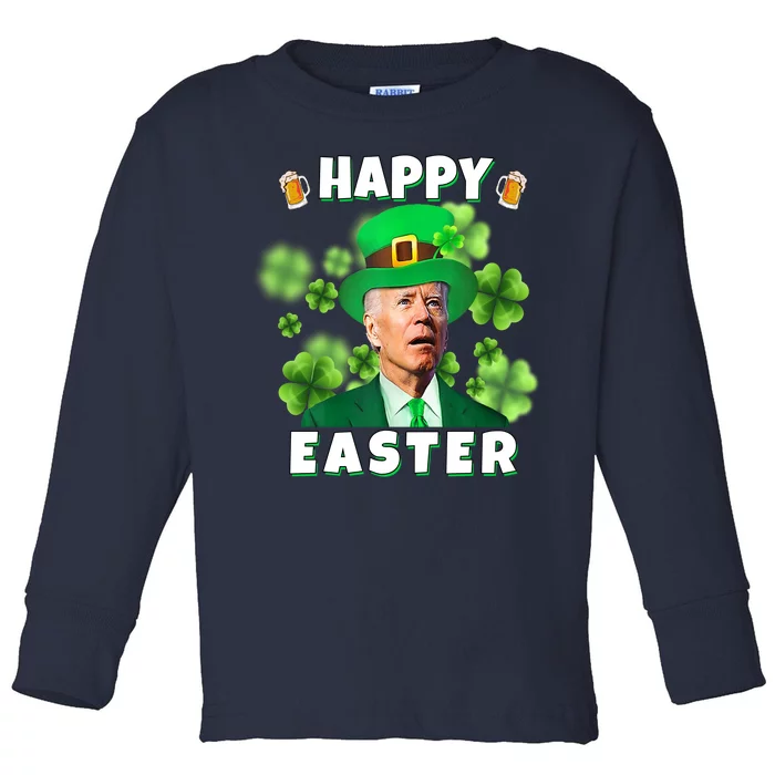 Happy Easter St Patrick's Day Confused Joe Biden Funny Toddler Long Sleeve Shirt