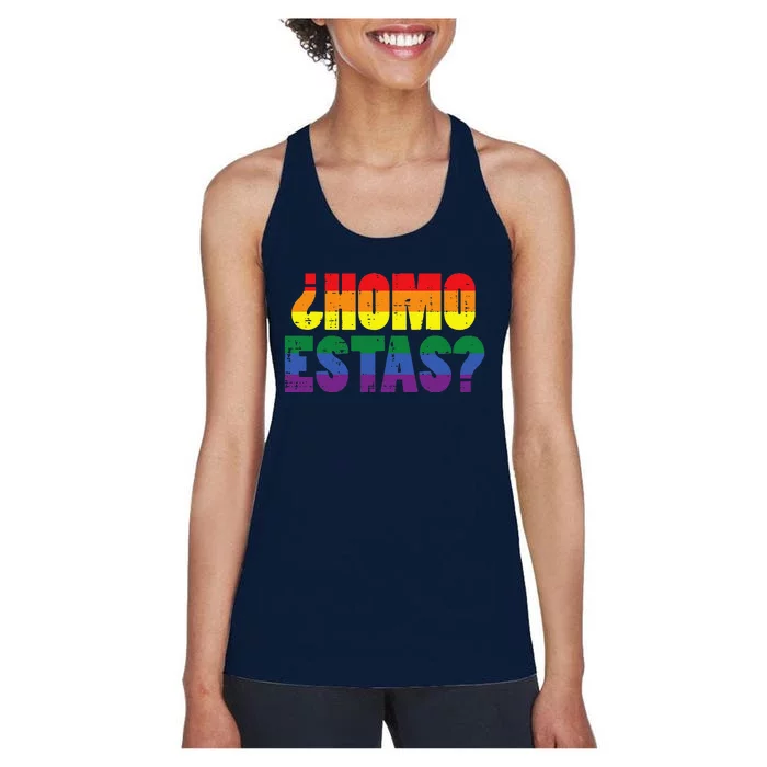 Homo Estas Spanish Mexican Funny Gay Pride Ally Lgbtq Month Women's Racerback Tank