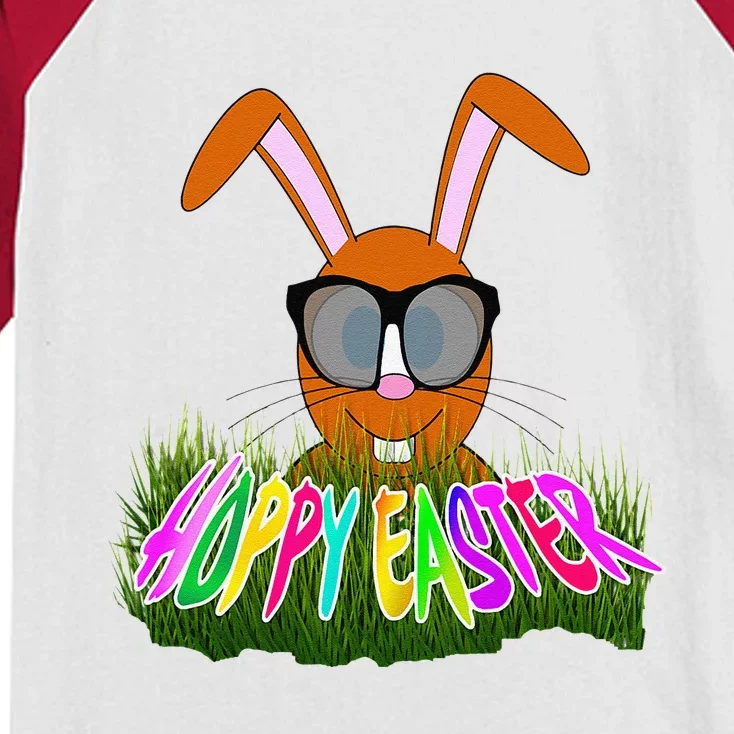 HOPPY EASTER SAYS HAPPY BUNNY WITH SUNGLASSES FUNNY Kids Colorblock Raglan Jersey