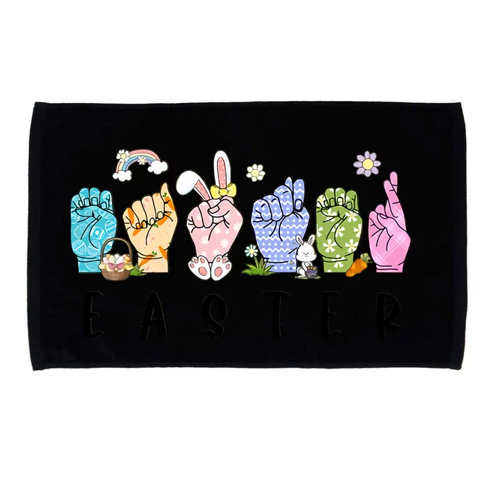 Happy Easter Sign Language Easter Bunny Cute Easter Deaf Pride Microfiber Hand Towel