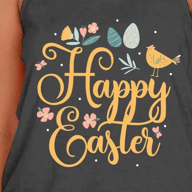 Happy Easter Sayings Egg Bunny Women's Knotted Racerback Tank