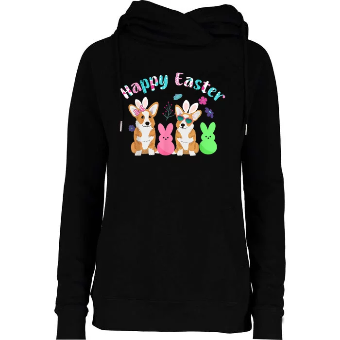 Happy Easter Shirt Funny Bunny Corgi Dog Easter Womens Funnel Neck Pullover Hood