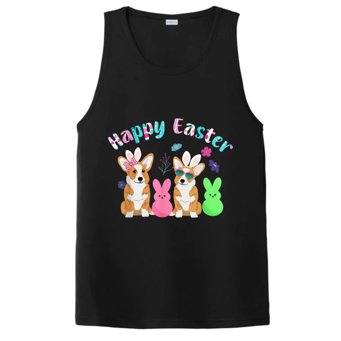 Happy Easter Shirt Funny Bunny Corgi Dog Easter Performance Tank