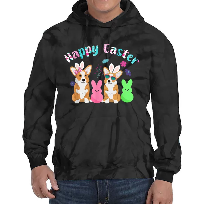 Happy Easter Shirt Funny Bunny Corgi Dog Easter Tie Dye Hoodie