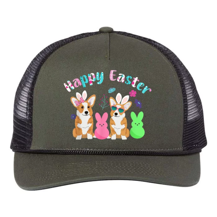 Happy Easter Shirt Funny Bunny Corgi Dog Easter Retro Rope Trucker Hat Cap