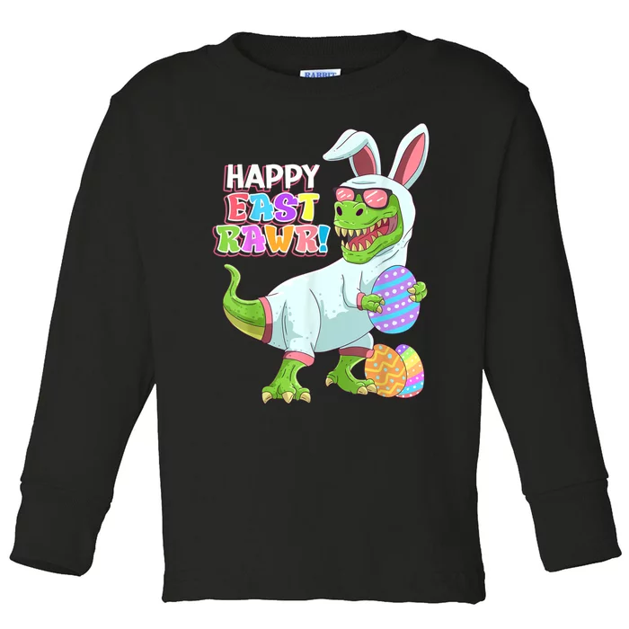 Happy Eastrawr T Rex Easter Bunny Dinosaur Eggs Boys Kids Toddler Long Sleeve Shirt