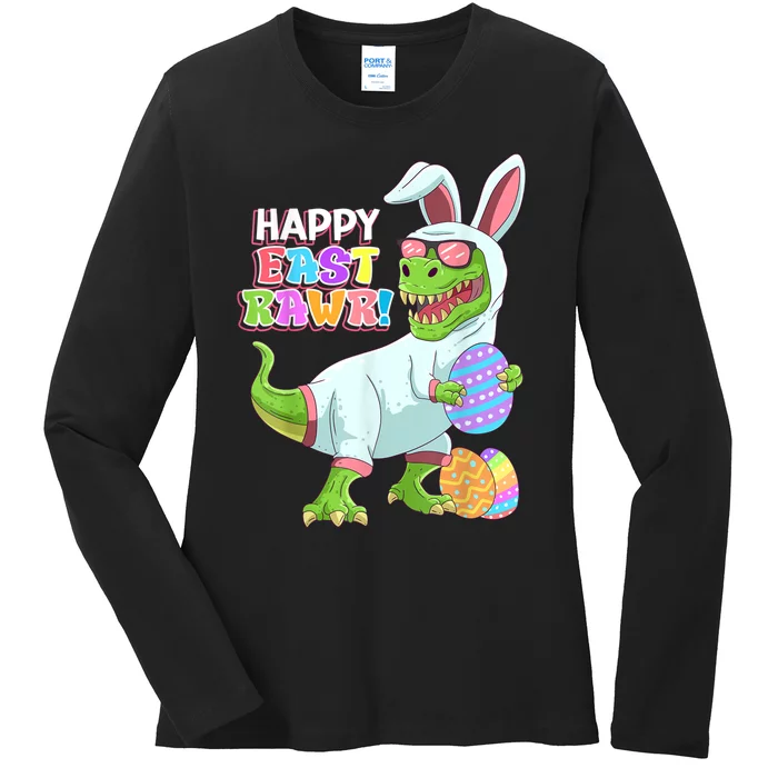 Happy Eastrawr T Rex Easter Bunny Dinosaur Eggs Boys Kids Ladies Long Sleeve Shirt