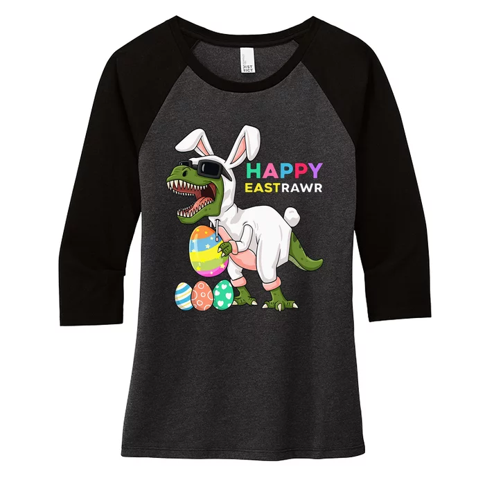 Happy Eastrawr T Rex Easter Bunny Dinosaur Eggs Women's Tri-Blend 3/4-Sleeve Raglan Shirt