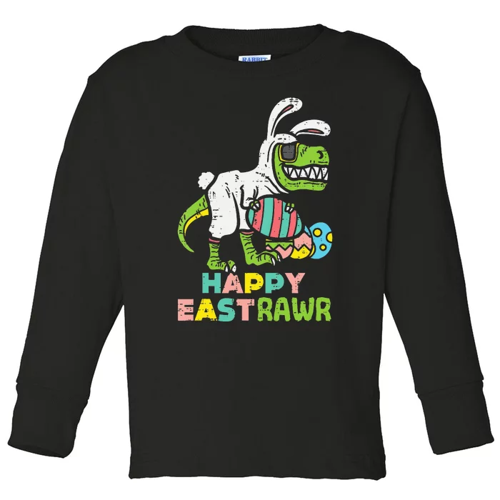 Happy Eastrawr Trex Easter Bunny Egg Funny Dinosaur Toddler Long Sleeve Shirt