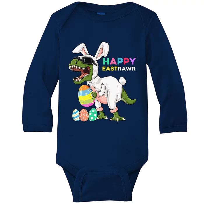 Happy Eastrawr T Rex Easter Bunny Dinosaur Eggs Baby Long Sleeve Bodysuit