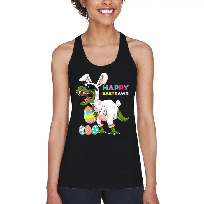 Happy Eastrawr T Rex Easter Bunny Dinosaur Eggs Women's Racerback Tank