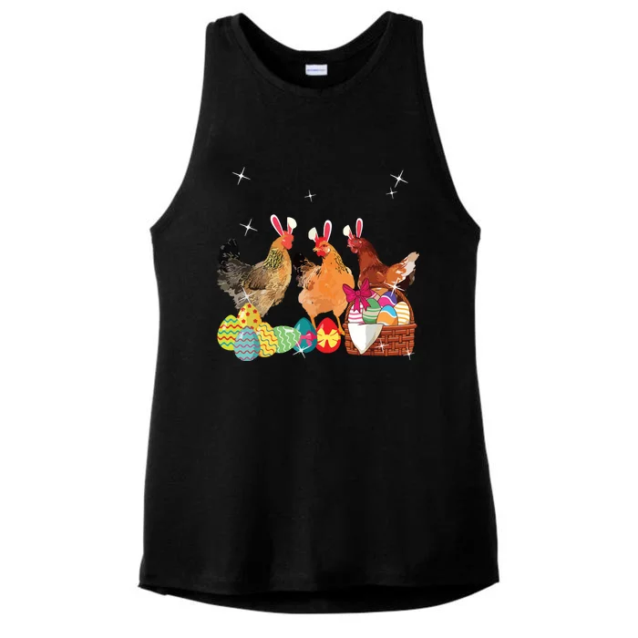 Happy Easter Three Chicken Wearing Bunny Ear Chicken Lover Ladies Tri-Blend Wicking Tank