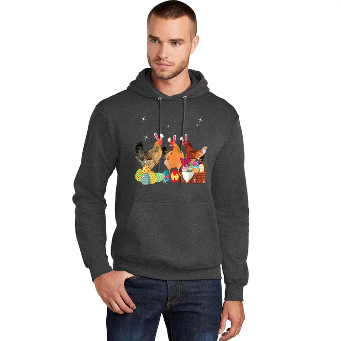 Happy Easter Three Chicken Wearing Bunny Ear Chicken Lover Hoodie