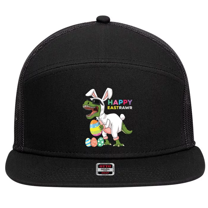 Happy Eastrawr T Rex Easter Bunny Dinosaur Eggs 7 Panel Mesh Trucker Snapback Hat