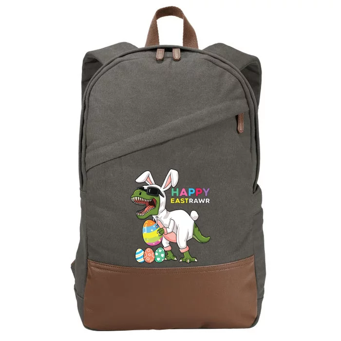 Happy Eastrawr T Rex Easter Bunny Dinosaur Eggs Cotton Canvas Backpack