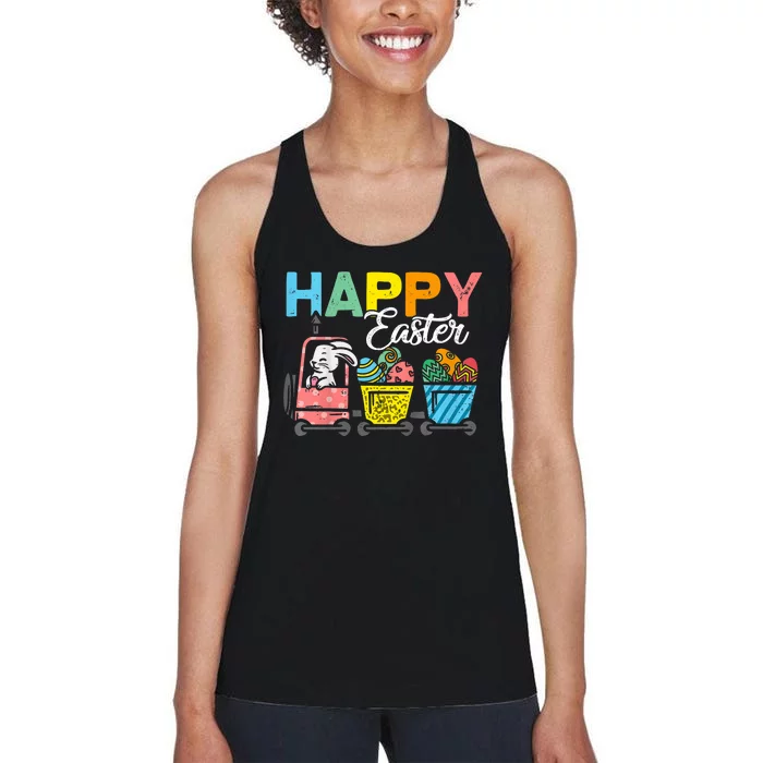 Happy Easter Train Bunny Chick Eggs Cute Women's Racerback Tank