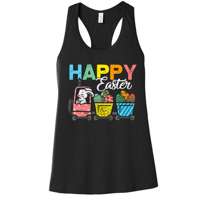 Happy Easter Train Bunny Chick Eggs Cute Women's Racerback Tank