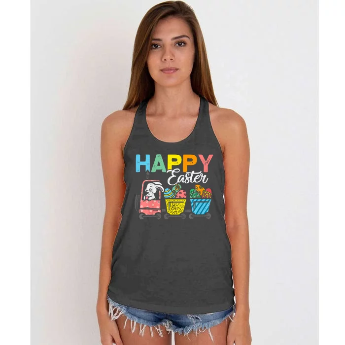 Happy Easter Train Bunny Chick Eggs Cute Women's Knotted Racerback Tank