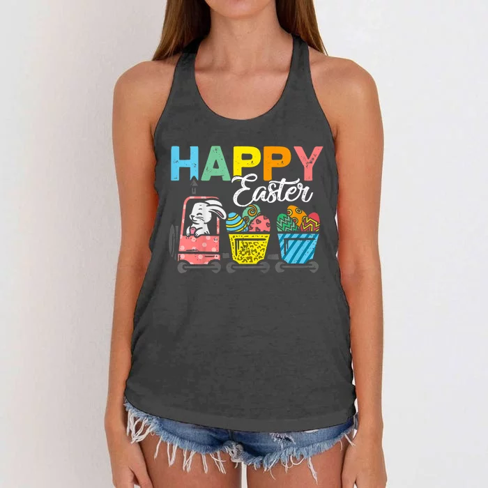 Happy Easter Train Bunny Chick Eggs Cute Women's Knotted Racerback Tank