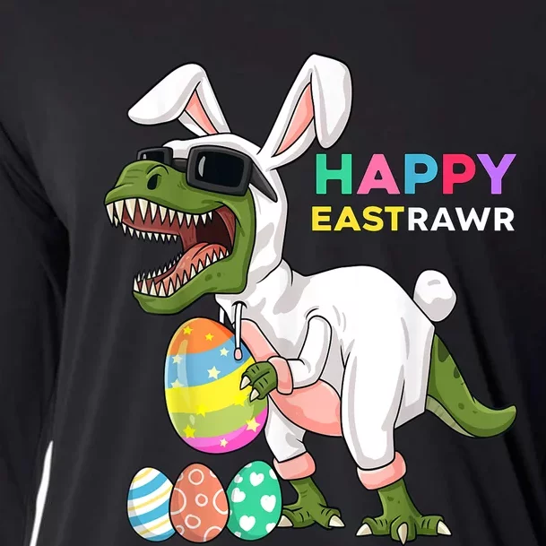 Happy Eastrawr T Rex Easter Bunny Dinosaur Eggs Boy kid Cooling Performance Long Sleeve Crew