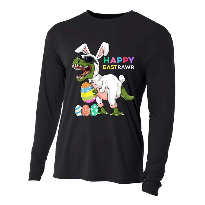 Happy Eastrawr T Rex Easter Bunny Dinosaur Eggs Boy kid Cooling Performance Long Sleeve Crew