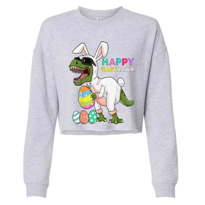 Happy Eastrawr T Rex Easter Bunny Dinosaur Eggs Cropped Pullover Crew