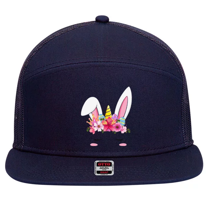 Happy Easter Unicorn Bunny Easter Eggs 7 Panel Mesh Trucker Snapback Hat