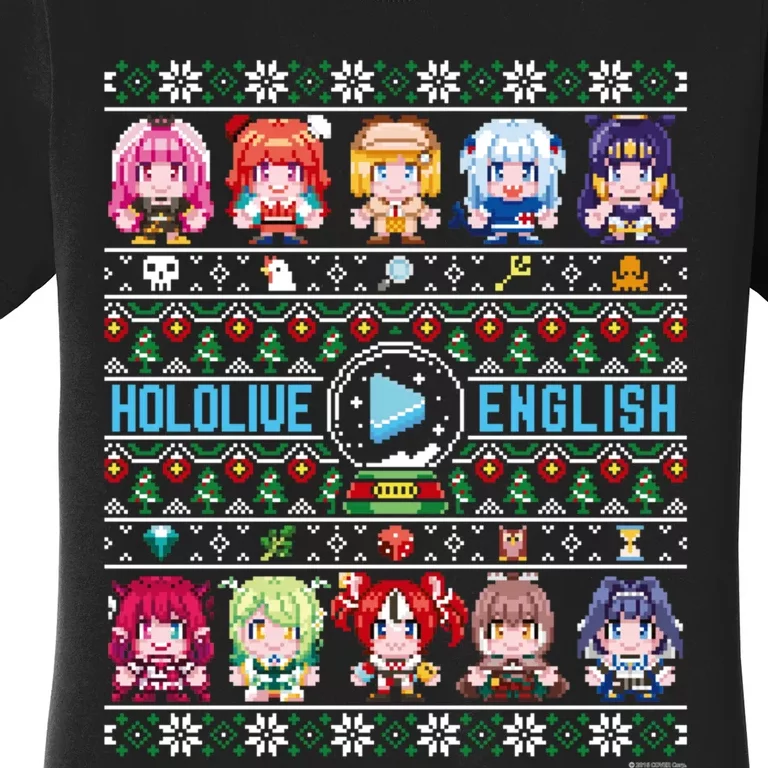 hololive English Ugly Christmas Sweater,Long Sleeve, (Gray) Women's T-Shirt