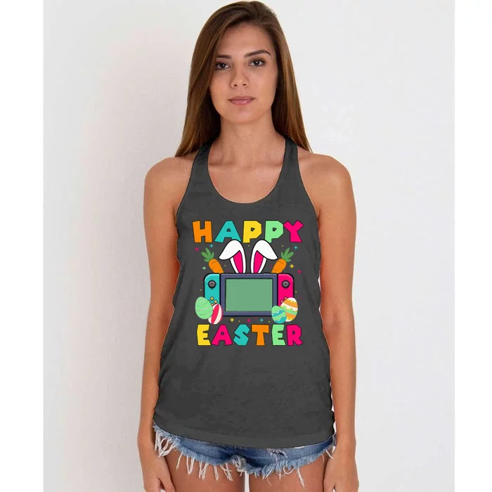 Happy Easter Video Game Bunny Gaming Controller Women's Knotted Racerback Tank