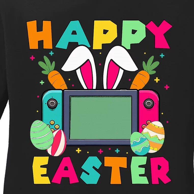 Happy Easter Video Game Bunny Gaming Controller Ladies Long Sleeve Shirt