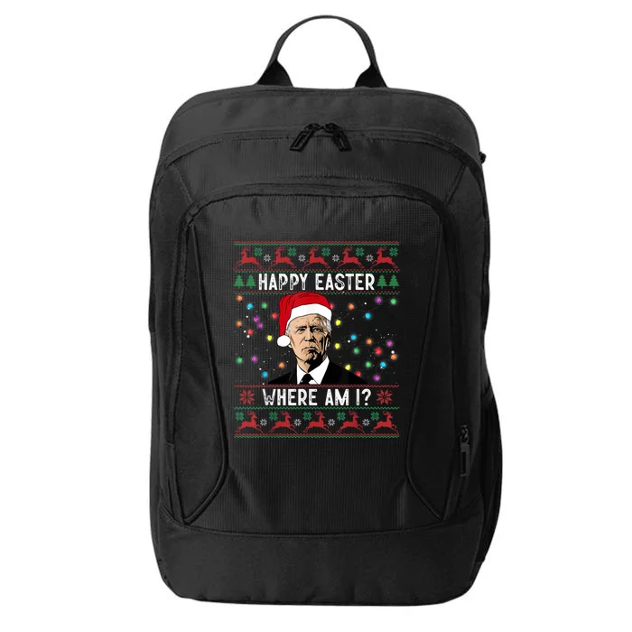 Happy Easter Where Am I Funny Joe Biden Santa Ugly Christmas City Backpack