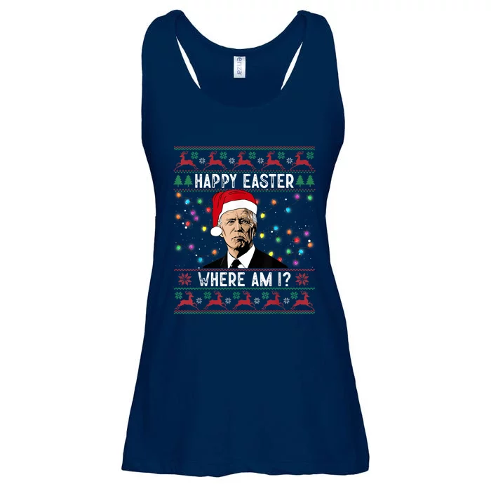 Happy Easter Where Am I Funny Joe Biden Santa Ugly Christmas Ladies Essential Flowy Tank