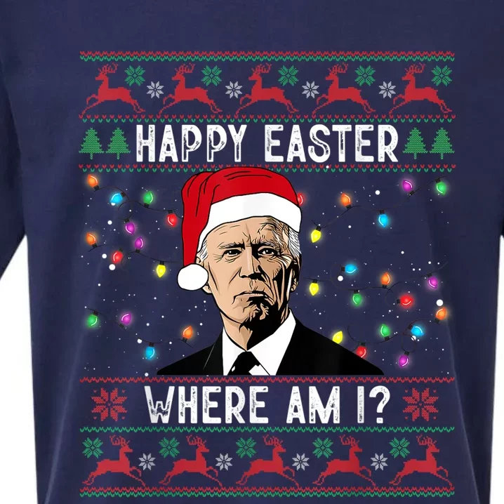 Happy Easter Where Am I Funny Joe Biden Santa Ugly Christmas Sueded Cloud Jersey T-Shirt