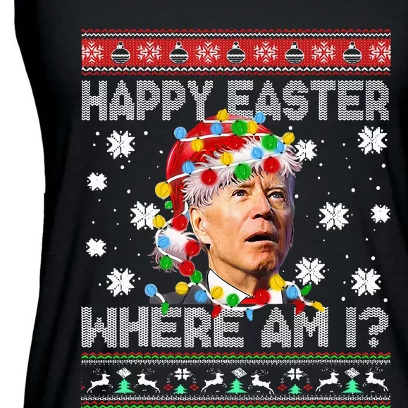 Happy Easter Where Am I Funny Joe Biden Santa Ugly Christmas Ladies Essential Flowy Tank