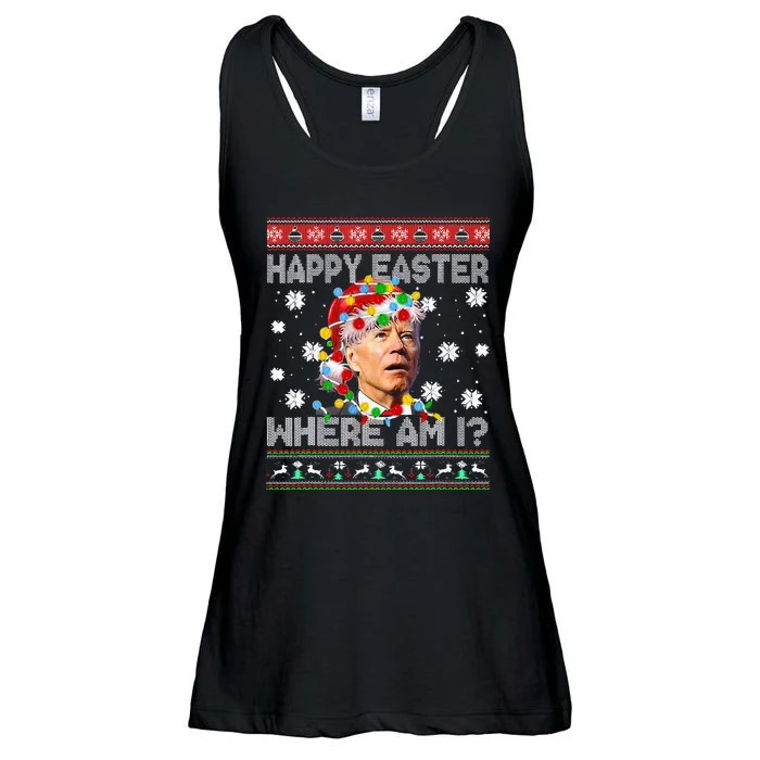 Happy Easter Where Am I Funny Joe Biden Santa Ugly Christmas Ladies Essential Flowy Tank