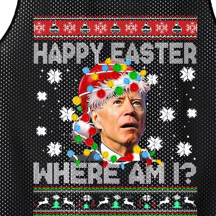 Happy Easter Where Am I Funny Joe Biden Santa Ugly Christmas Mesh Reversible Basketball Jersey Tank