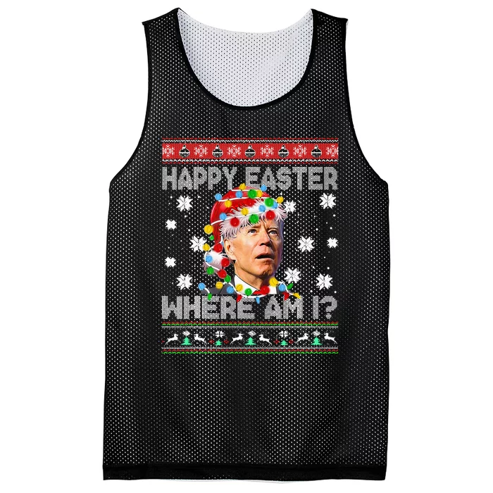 Happy Easter Where Am I Funny Joe Biden Santa Ugly Christmas Mesh Reversible Basketball Jersey Tank