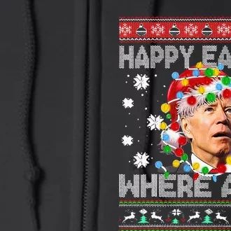 Happy Easter Where Am I Funny Joe Biden Santa Ugly Christmas Full Zip Hoodie