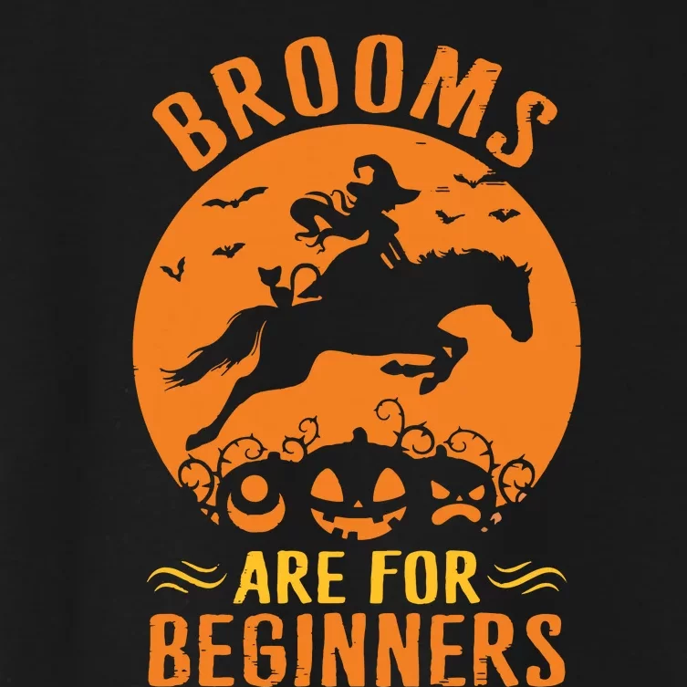 Horses Equestrian Witch Halloween Brooms Are For Beginners Women's Crop Top Tee