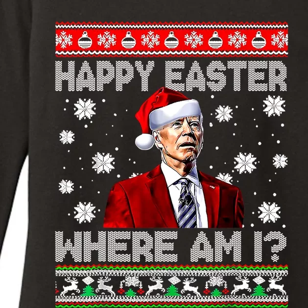 Happy Easter Where Am I Funny Joe Biden Santa Ugly Christmas Gift Womens CVC Long Sleeve Shirt