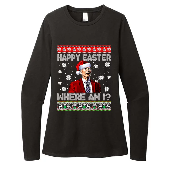 Happy Easter Where Am I Funny Joe Biden Santa Ugly Christmas Gift Womens CVC Long Sleeve Shirt