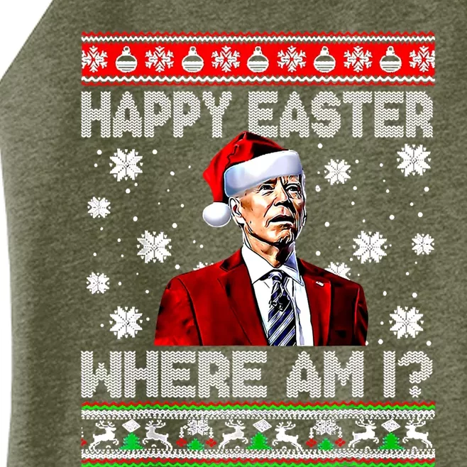 Happy Easter Where Am I Funny Joe Biden Santa Ugly Christmas Gift Women’s Perfect Tri Rocker Tank