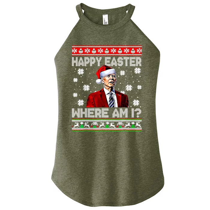 Happy Easter Where Am I Funny Joe Biden Santa Ugly Christmas Gift Women’s Perfect Tri Rocker Tank