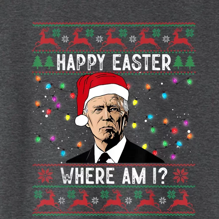 Happy Easter Where Am I Funny Joe Biden Santa Ugly Christmas Women's Crop Top Tee