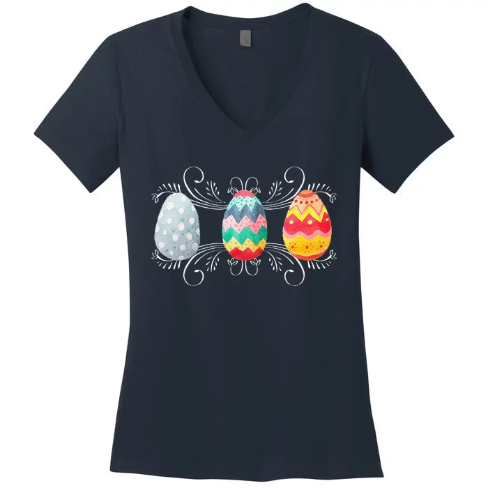 Happy Easter With Decorated Easter Eggs Women's V-Neck T-Shirt