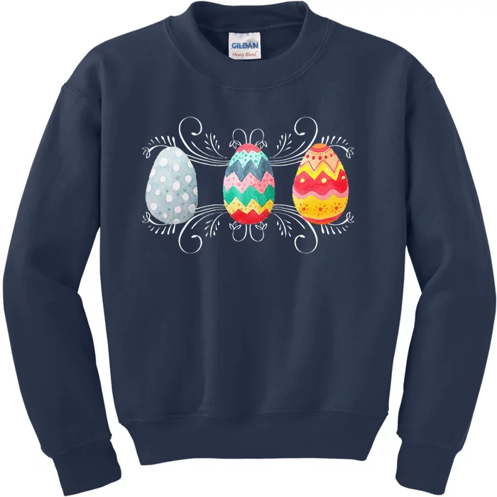 Happy Easter With Decorated Easter Eggs Kids Sweatshirt