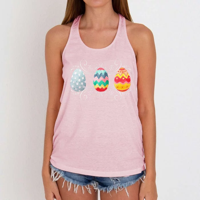 Happy Easter With Decorated Easter Eggs Women's Knotted Racerback Tank