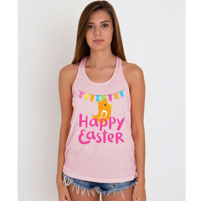 Happy Easter With Easter Eggs Women's Knotted Racerback Tank